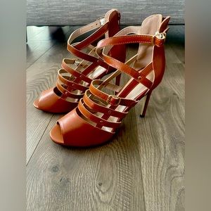 Camel color, straps heels. Size 9